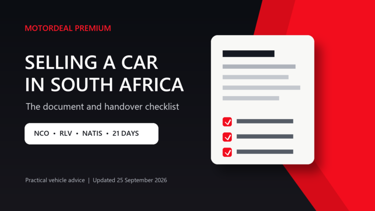 Selling a car in South Africa document checklist showing NCO, RLV, NaTIS and the 21-day registration deadline