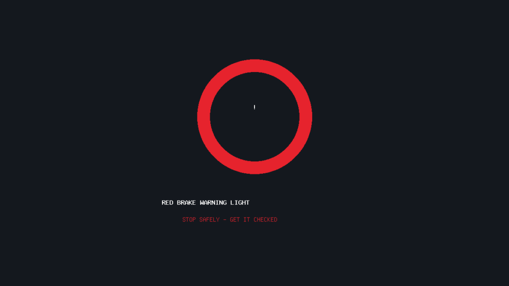 Red brake warning light with stop safely and get it checked message