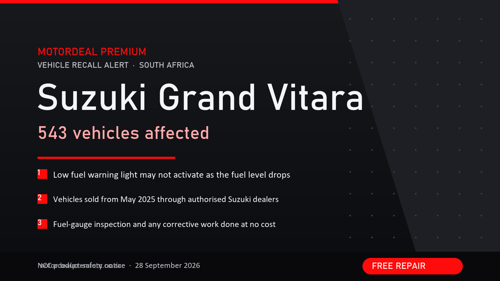 Suzuki Grand Vitara Recall: 543 Vehicles and the Fuel Warning Light