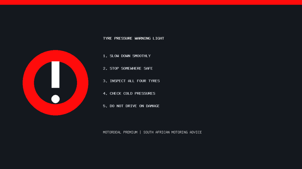 South African checklist for a tyre-pressure warning light