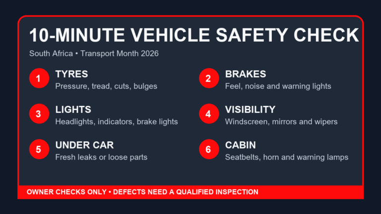 Ten-minute roadworthy safety checklist for South African motorists